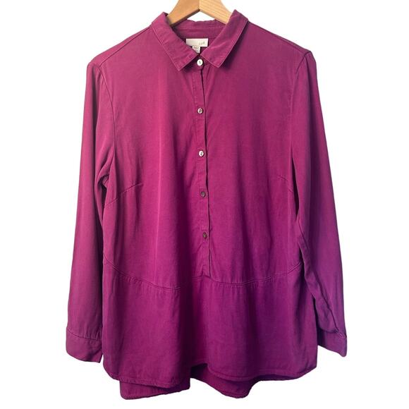 J. Jill Fuchsia Pink Popover Blouse Button‎ Front Long Sleeve Top Tunic Sz Large - Picture 1 of 5